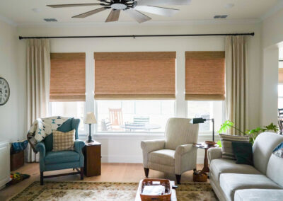Woven Wood Roman Shades in living room Denton, TX