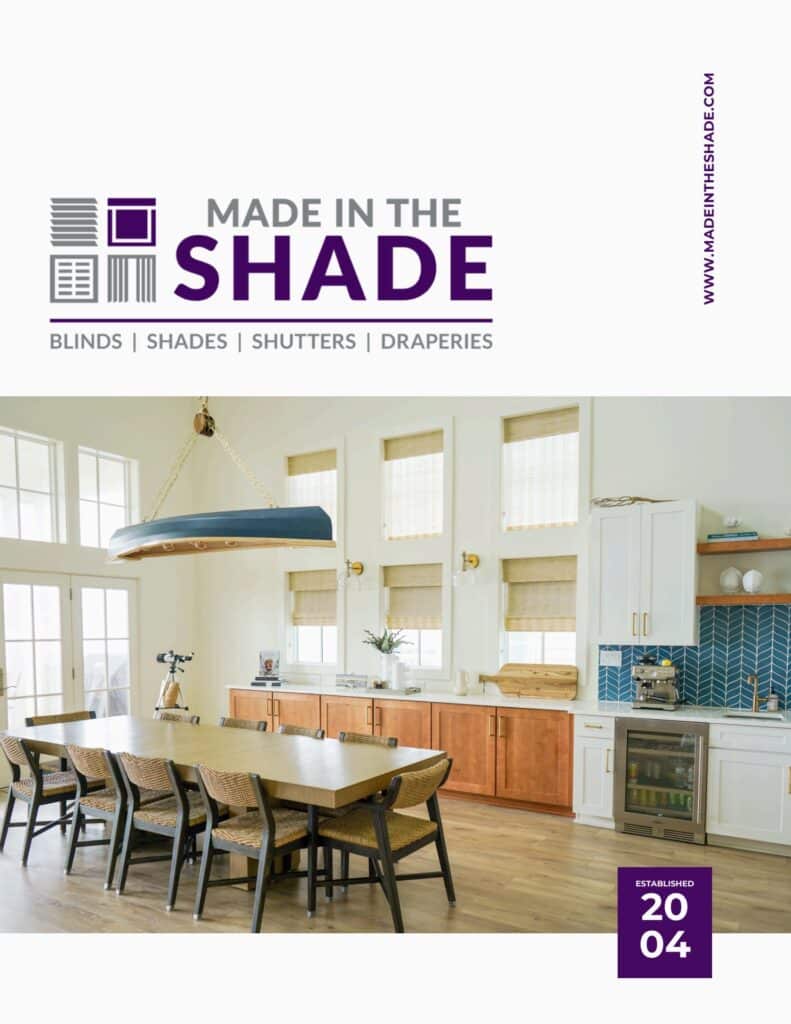 MITS Lookbook Cover - Made in the Shade ebook with beautiful inspiration photos and description of all style of blinds, shade, drapery, outdoor living, and more. - Keller window treatments