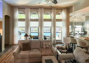 sheer drapery panels living room argyle tx - Argyle window treatments installed by Made in the Shade
