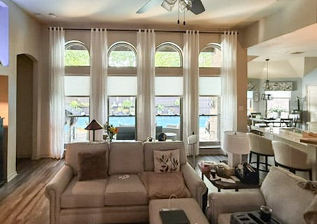 Top down bottom up honeycomb shades in Argyle living room